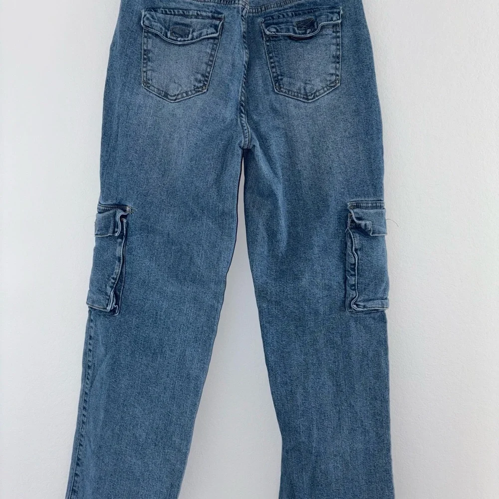 BBJ Women’s Wide Leg Cargo Denim Pocket Jeans